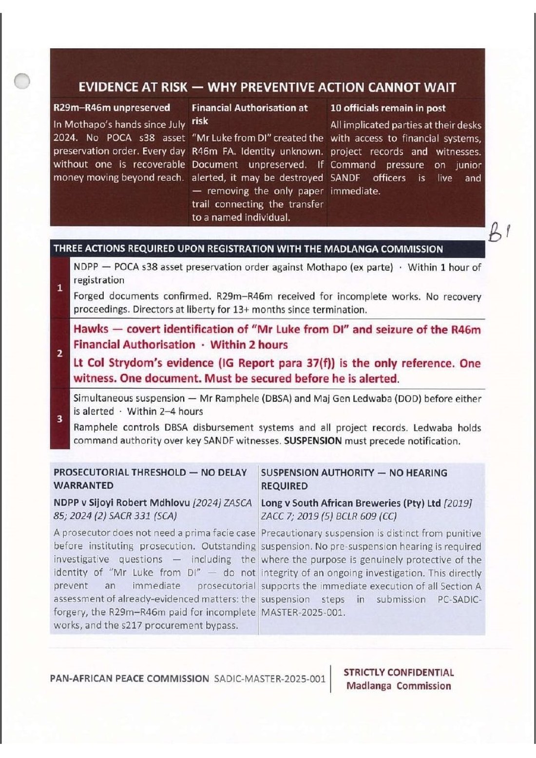 Page 1 of Summary of SANDF misappropriation of public funds &mdash; part 2