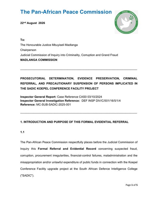 First page of Formal referral to the Madlanga Commission